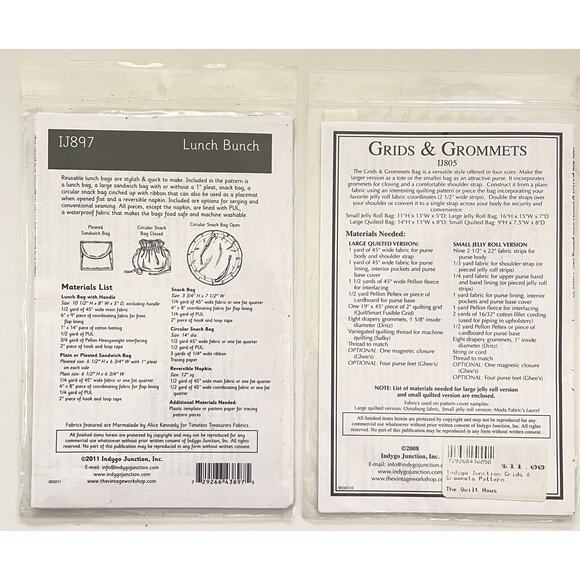 Lot of 2 Indygo Junction Patterns IJ805 Grids Grommes & IJ897 Lunch Bunch Unused - Picture 2 of 2